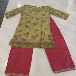 Fabindia Girls Floral Lace Kurta and Palazzo Set Sz 8-10